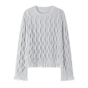 <b>Men</b> Women's Solid Color Crew Neck Jacquard Knitted <b>Cardigan</b> Tassel Fringe <b>Long</b> Sleeves Wool-Lined Casual All Seasons - Product Image 1