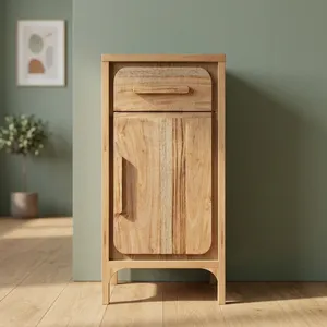 Minimalist Wooden Bathroom <b>Cabinet</b> with 1 Drawer and 1 Door Storage Unit Natural Wood Finish Freestanding Design - Product Image 5