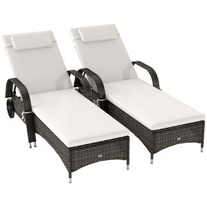 2 Cream-colored Outdoor <b>Zero</b> <b>Gravity</b> Chaise Lounge <b>Chairs</b> with Cushion Headrest Armrests and Rolling Wheels - Product Image 1