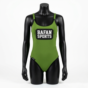 Maillot de bain une pièce pour femme, tissu extensible polyester spandex 200 GSM, vert et noir, logo personnalisé pour maillot de bain femme - Product Image 4