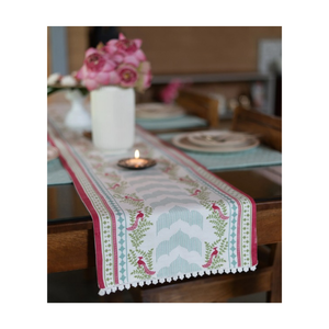 Sustainable Bohemian Embroidered Cotton Double Sided <b>Table</b> <b>Runner</b> with Floral Pattern and Tassels 40x220 Cm Washable Home Decor - Product Image 1