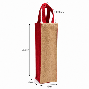 Jute Wine <b>Bottle</b> Gift <b>Bag</b> Natural Red Two Tone Carrier with Handles Custom Logo Christmas Packaging Wholesale OEM Private Label - Product Image 2