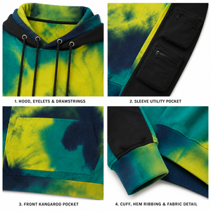 Sweat à capuche unisexe surdimensionné en molleton épais, tie-dye, avec poches utilitaires, coloris Jaune néon, Vert sarcelle, Bleu marine, Noir, personnalisable, style streetwear, vente en gros - Product Image 3