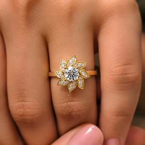 แหวนเพชรทรงกลมหรูหราประดับดอกไม้ แหวนหมั้นทองคำแท้ 14K เพชรเพาะเลี้ยง แหวนแต่งงาน เครื่องประดับสั่งทำ โรงงานขายส่ง - Product Image 2