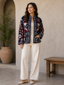 Black <b>Velvet</b> Embroidered Jacket Coat Handmade Short Suzani Jacket Boho Chic Jacket Two Side Pockets - Product Image 1