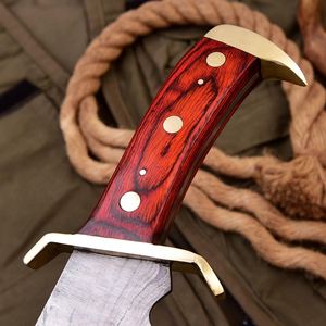 Couteau Bowie haut de gamme en acier Damas avec étui, couteau de chasse fait main à lame fixe pour le camping en plein air - Product Image 2