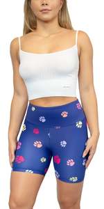 Shorts de sport pour femme à taille basse, imprimé floral bleu, respirant, en coton et élasthanne tricoté, coupe régulière, avec cordon de serrage - Product Image 4