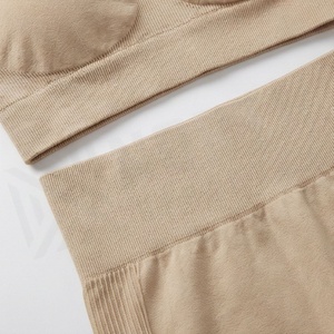 Ensemble de yoga sans couture pour femme, 2 pièces, leggings taille haute et brassière de sport dos nageur, beige uni, tenue de sport - Product Image 5