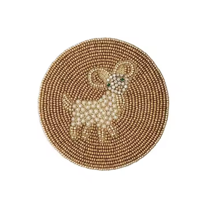 Chic Premium Beaded <b>Drink</b> <b>Coasters</b> Handmade Table Protection in Plant Shape for Dining Table Made in India - Product Image 2