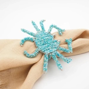 Artisan Woven Teal <b>Crab</b> Beaded Napkin Ring Elegant Handcrafted Nautical Tableware for Luxury Coastal Wedding Banquet Decor - Product Image 1