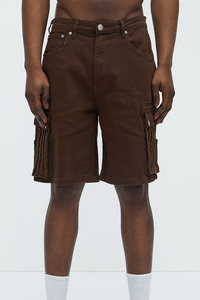 Mens Brown <b>Cargo</b> <b>Shorts</b> Mid Waist Canvas Breathable Casual Bermuda <b>Shorts</b> With Pockets Button Fly Solid Color Style - Product Image 3