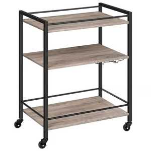 Modern <b>Black</b> Round <b>Frame</b> Bar Cart with Wine Bottle Rack 2-Tier Wooden Rolling Serving Trolley for Outdoor and Indoor Party - Product Image 6