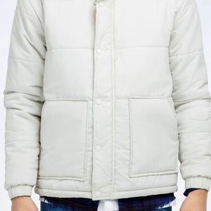 Men's Winter Canvas Puffer <b>Jacket</b> with Stand <b>Collar</b> Zipper Closure Knitted Design-Waterproof & Breathable Street Style Casual - Product Image 4