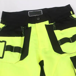 Pantalon de travail cargo haute visibilité en polyester respirant jaune et noir réfléchissant, multipoches, pour hommes - Product Image 3