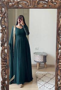 Traje de Seda Georgette Estilo Indio Pakistaní Moderno, Salwar Kameez Listo para Usar, Traje de Fiesta Elegante Cosido para Mujer - Product Image 5