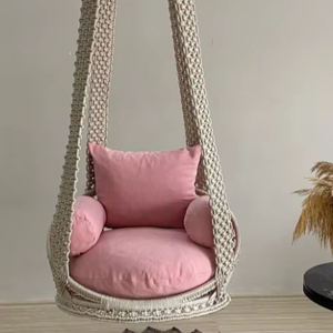 Pink cushioned <b>macrame</b> swing 25 colors, Hanging Chair, Hängesessel, <b>Macrame</b> Rocking Swing Chair, hanging chair indoor - Product Image 1