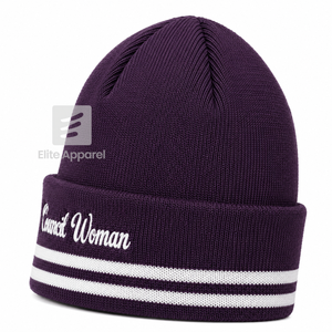 Bonnet en tricot pour femme NCNW Negro, violet et blanc, style décontracté, logo brodé avec rayures pour femme - Product Image 4