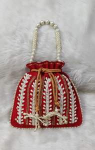 Handmade <b>Cream</b> Cylindrical Potli <b>Bag</b> Silver Crystal Rhinestone Beadwork Women Wedding Bridal Purse <b>Evening</b> Party Clutch - Product Image 6