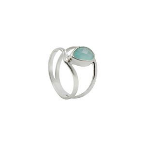 Anillo de Calcedonia Aqua Hecho a Mano – Anillo con Gema de Calcedonia en Forma de Pera, Corte Checker, Acabado Mate Plateado, Anillos Azules Estilo Boho - Product Image 1