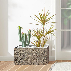 Jardinière rectangulaire en métal, cuivre martelé à la main, avec trous pré-percés, jardinière de jardin extérieure robuste - Product Image 3