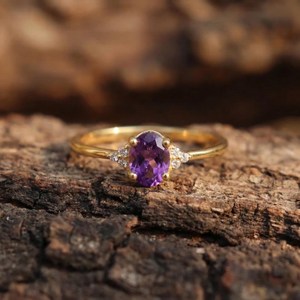 Amethyst Engagement <b>Ring</b> Oval Amethyst <b>Ring</b> 925 Sterling Silver 14K Gold Plated February Birthstone Gift - Product Image 1