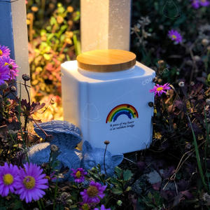 Square Ceramic Pet Urn with Bamboo Lid Rainbow Design for Dogs Airtight <b>Memorial</b> <b>Box</b> - Product Image 4