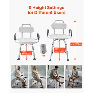 Sedia da Doccia Regolabile in Altezza con Braccioli e Schienale, Capacità 180 Kg, Design Leggero per Vasca e Cabina Doccia - Product Image 3