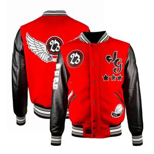 Chaquetas Varsity rojas con logo bordado personalizado a precio de mayorista, chaqueta de béisbol universitaria Letterman para hombre - Product Image 3