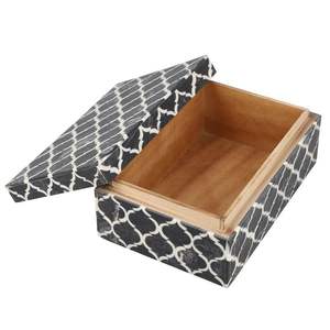 Caja de almacenamiento de MDF con incrustaciones de resina en blanco y negro, caja de almacenamiento decorativa con incrustaciones de resina, caja de joyería de resina a precio de fábrica - Product Image 1