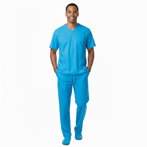 Hospital Nurse Uniform Scrub Sets Short Sleeve Custom Canvas Seamless <b>Fusing</b> Unisex Needle Detection Customizable Sizes Logo - Product Image 6