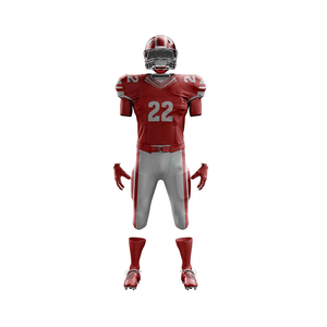 Custom American Football Uniform Set Red Gray 22 Player Jersey Pants Gloves <b>Socks</b> Sublimated Print <b>Moisture</b> Wicking Men's - Product Image 4