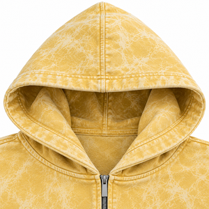 Sudadera con capucha y cremallera para hombre, estilo streetwear, con estampado tie-dye amarillo, de corte holgado y bolsillo canguro. - Product Image 5