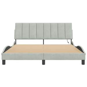 โครงเตียงหุ้มกำมะหยี่สีเทาอ่อน Hanko พร้อมไฟ LED ขนาด 59.8"x79.9" ไม่รวมที่นอน - Product Image 6