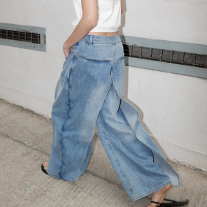 Custom Distressed Blanks Streetwear Ripped <b>Slim</b> Fit Flared Faded Spray Acid Wash Distressed Washed Denim Jean Streetwear - Product Image 3