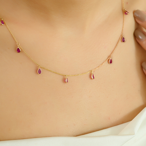 Handmade Precious Gemstone 100% Genuine <b>Ruby</b> Stacking Charm <b>Necklace</b> Pure K14 Yellow Gold July Birthstone Jewelry Supplier - Product Image 4