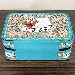 New Arrival Stylish Hand <b>Tooled</b> <b>Leather</b> Jewelry Box Genuine Cow <b>Leather</b> Poker Card Travel Organizer Female Cosmetic Storage Case - Product Image 6
