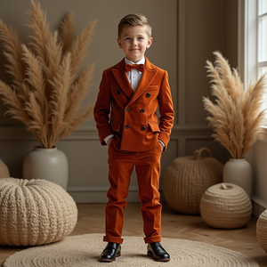Boys Rust Orange Double Breasted 3 Piece Suit | <b>Kids</b> Wedding Suit | <b>Ring</b> Bearer Formal Tuxedo Set | Custom Made - Product Image 3