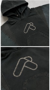 เสื้อฮู้ดดี้โอเวอร์ไซส์พรีเมียมสไตล์วินเทจ ตกแต่งผ้าแบบแพทช์เวิร์ค สำหรับผู้ชายและผู้หญิง ผ้าเฟรนช์เทอร์รี่แบบซักแล้ว มีกระเป๋า แต่งดีเทลแบบดิสเทรส กันน้ำ กันลม ผลิตจากผ้าฝ้าย - Product Image 4