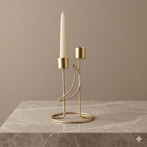 Juego de 2 Portavelas Cónicos de Metal Dorado Moderno, Portavelas Minimalistas con Acabado en Latón, Centro de Mesa Decorativo para Comedor - Product Image 5