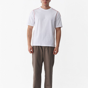 T-shirt blanc à manches courtes pour homme, col rond, coupe classique, bordure contrastée, tricoté, 100 % coton, décontracté, respirant, écologique, séchage rapide - Product Image 3