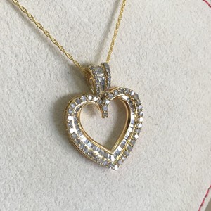 Women's Trendy Baguette Cut Natural White Channel Set Heart Pendant Necklace 925 Sterling Silver Rhodium Plated <b>Rope</b> <b>Chain</b> 1.62 - Product Image 3