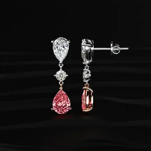 Pear shaped <b>Red</b> Diamond <b>Drop</b> Diamond <b>Earrings</b> Delicate Diamond <b>Earrings</b> Labgrown Diamond <b>Earrings</b> for Womens with VVS-VS Clarity - Product Image 2