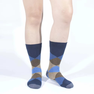 Crew <b>Socks</b> Argyle Pattern Blue Brown Navy Knitted Breathable Casual for Adults - Product Image 6