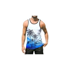 Camiseta sin mangas para hombre, playera de playa, de verano, de secado rápido, con estampado gráfico sublimado y logo frontal - Product Image 3