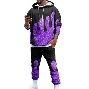 <b>Men's</b> <b>Purple</b> Glitter Print Tracksuit Hoodie and Jogger Pants Streetwear Set Full Sleeve Autumn Wear - Product Image 6