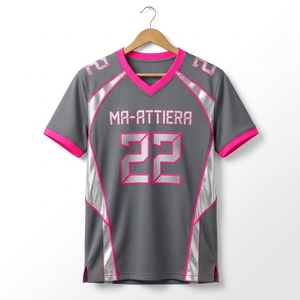 Custom Gray Pink Football Jersey Men Metallic Trim <b>Mesh</b> Sports Team Uniform Short Sleeve Athletic Game <b>Shirt</b> Wholesale - Product Image 5