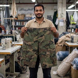 Shorts Bermuda Cargo Homme en Toile 100% Coton Camouflage Délavé Déchiré Taille Mi-Haute Braguette Zippée Coupe Ample Style Streetwear - Product Image 5
