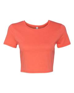 Women's <b>Coral</b> Crop <b>Top</b> Short Sleeve Slim Fit O-Neck Knitted Tee Casual Wear Spring Summer Solid Color Breathable - Product Image 1