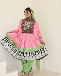 Traditional Afghan Kuchi Dress In Custom Solid Designed Heavy Embroidery <b>Mirror</b> Work Handmade Details Perfect Afghan Dress - Product Image 5
