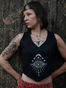 Handcrafted Bohemian Evil Eye Crop <b>Top</b> for Women Cotton Tank <b>Top</b> <b>Festivals</b> Rave Party Wear Blouse Casual Sleeveless Summer Vest - Product Image 2